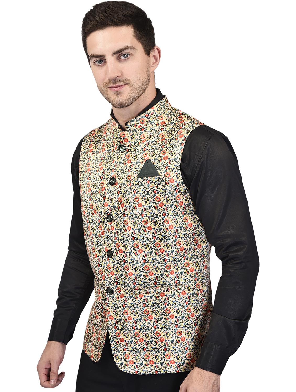 men printed mandarin neck regular fit nehru jacket - 21786290 -  Standard Image - 1