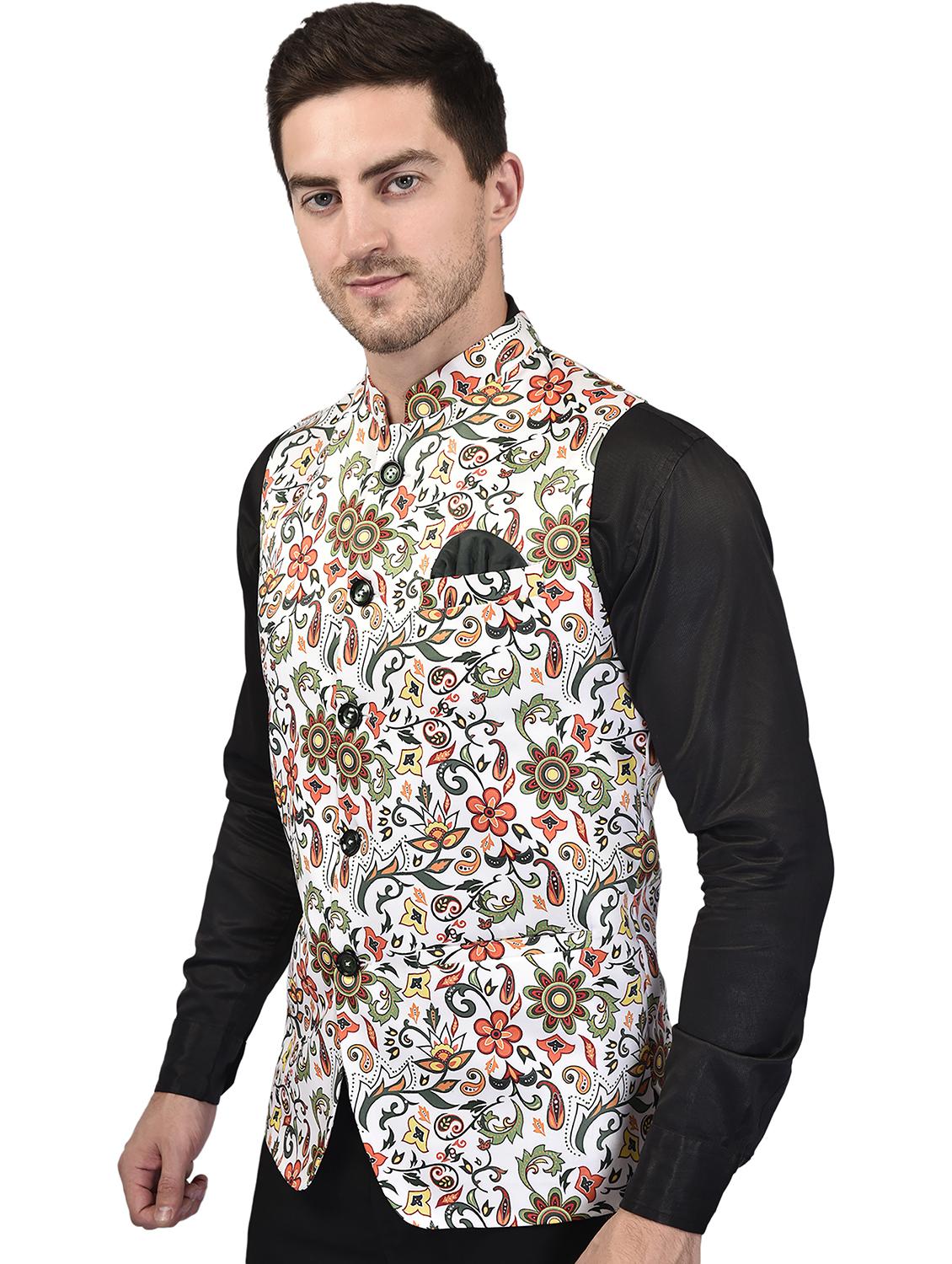 men printed mandarin neck regular fit nehru jacket - 21786291 -  Standard Image - 1