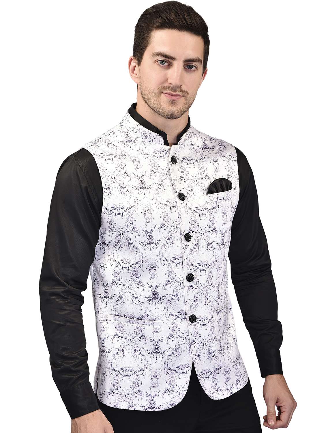 men printed mandarin neck nehru jacket