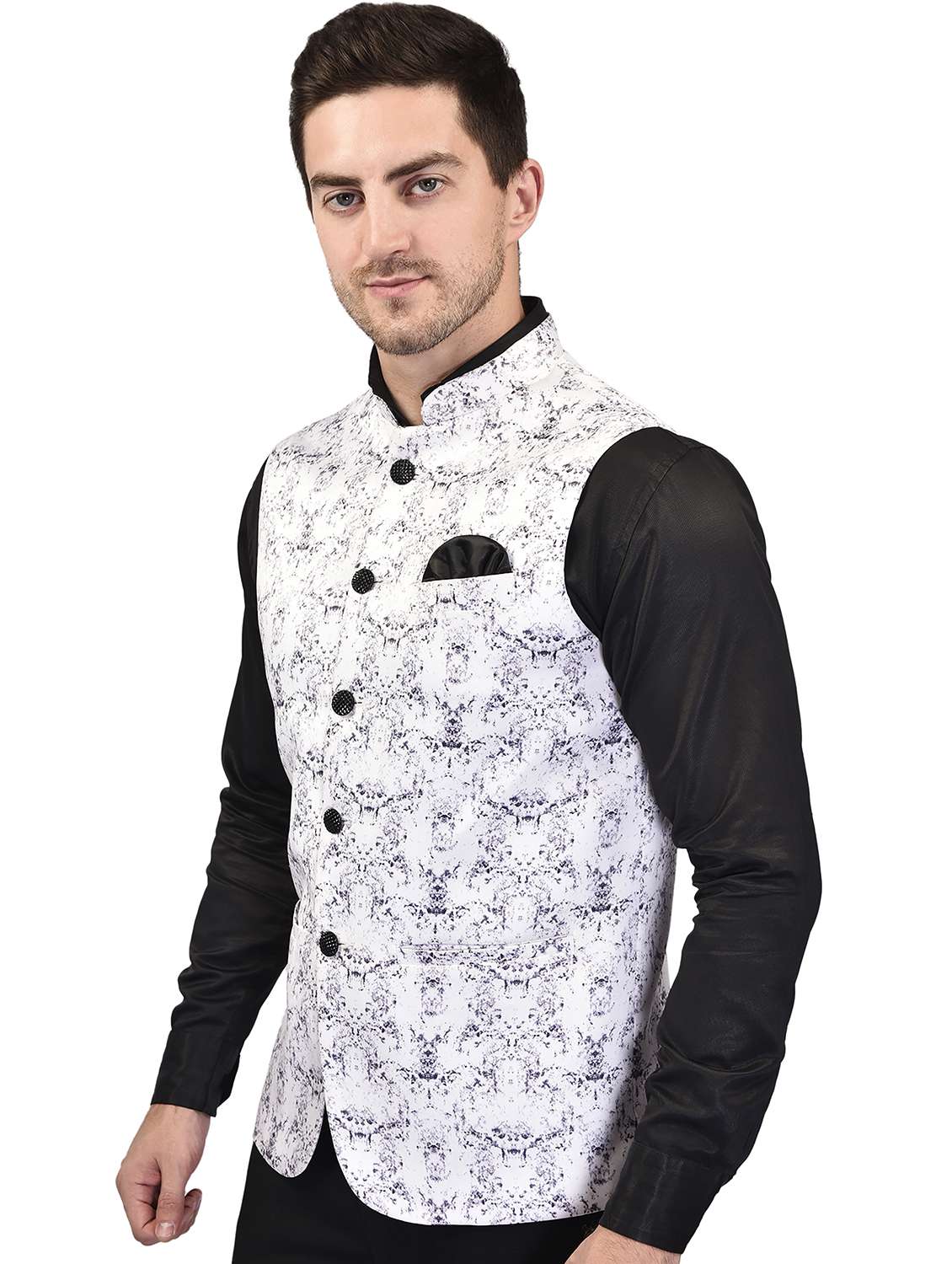 men printed mandarin neck nehru jacket - 21786292 -  Standard Image - 1