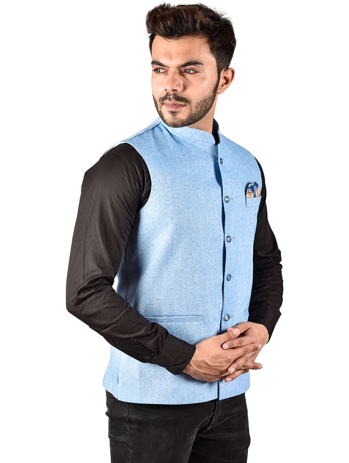 men solid mandarin neck regular fit nehru jacket - 21786295 -  Standard Image - 1