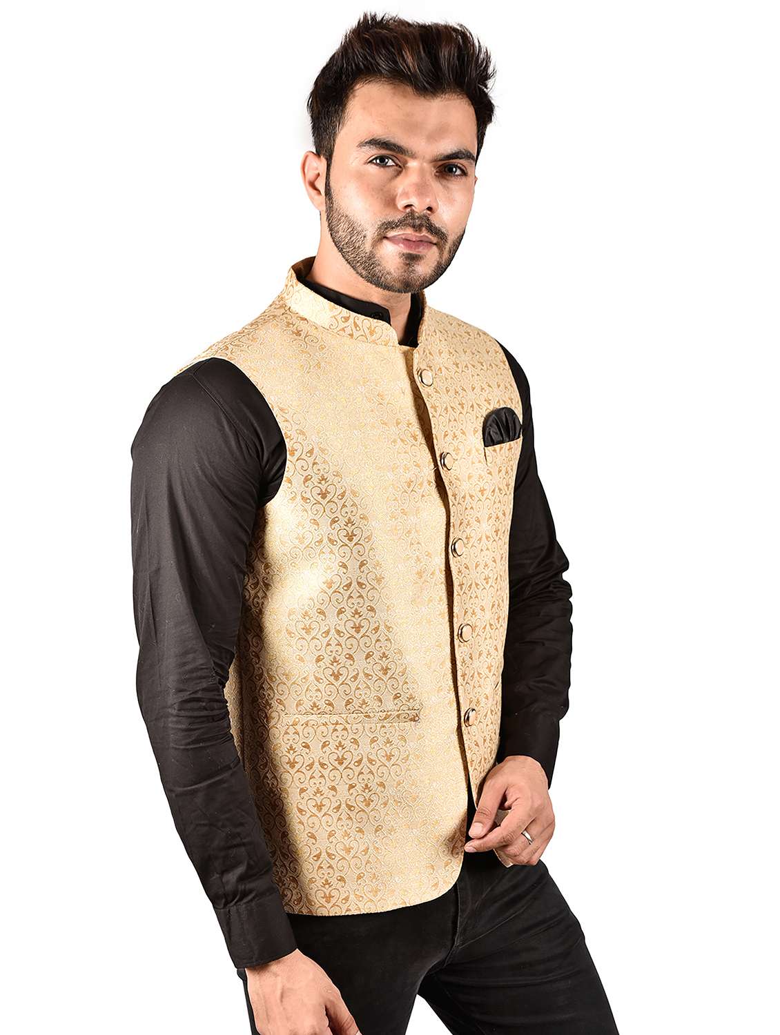 men printed mandarin neck nehru jacket - 21786298 -  Standard Image - 1