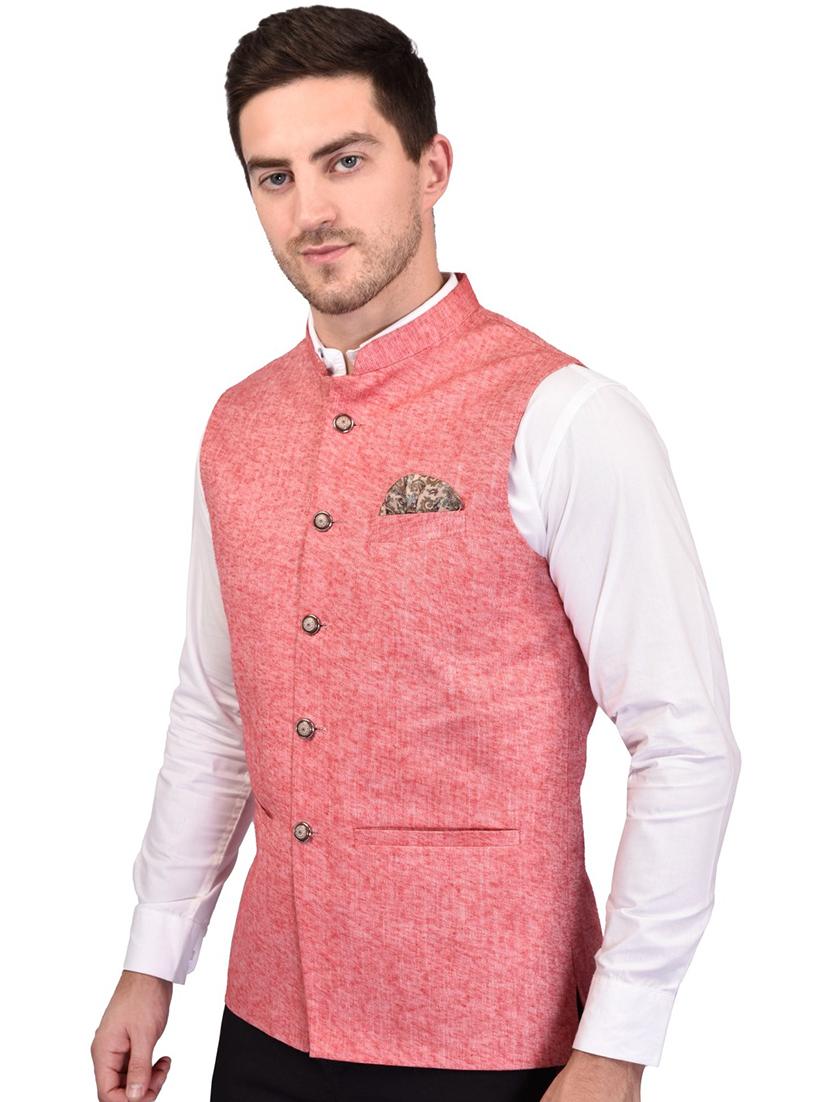 men solid mandarin neck regular fit nehru jacket - 21786299 - Standard Image - 1