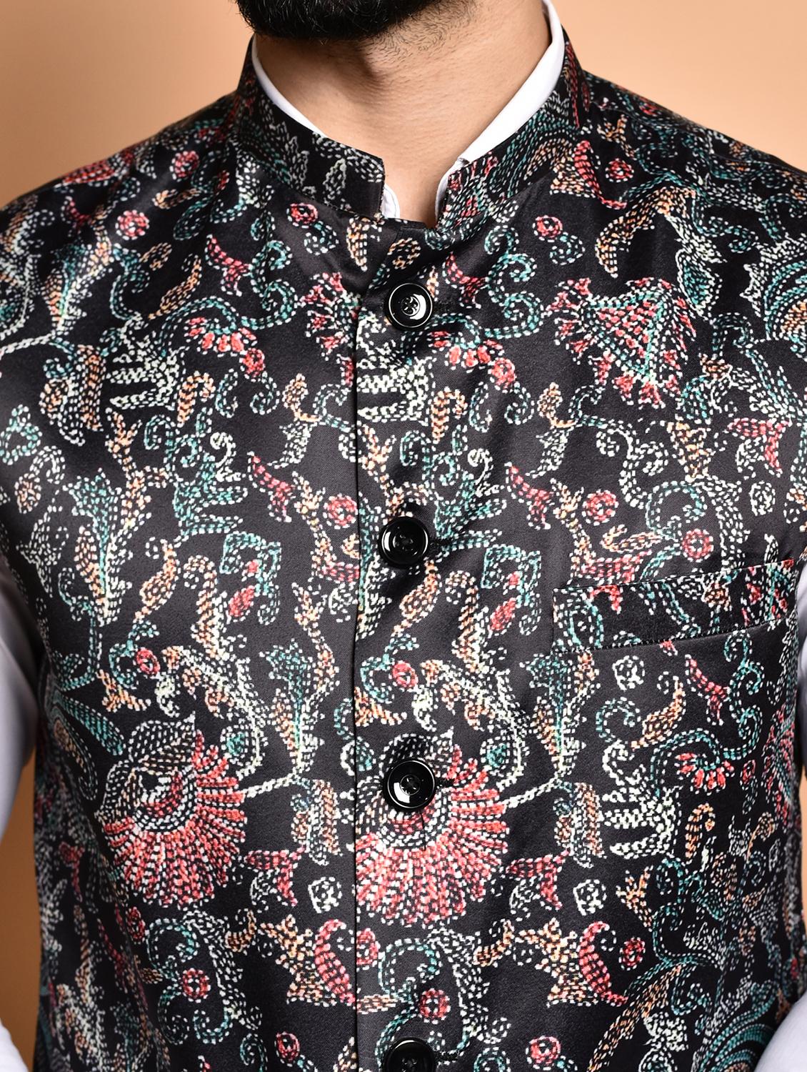 men printed mandarin neck nehru jacket - 21786303 - Standard Image - 4