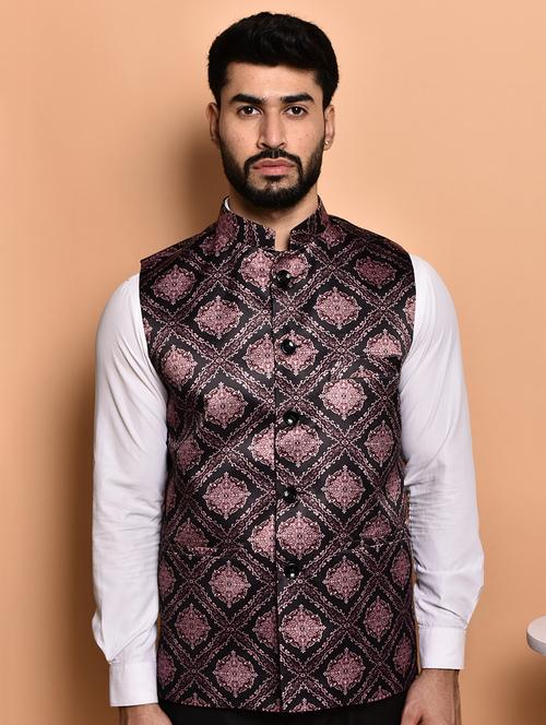 men printed mandarin neck nehru jacket - 21786306 - Standard Image - 0