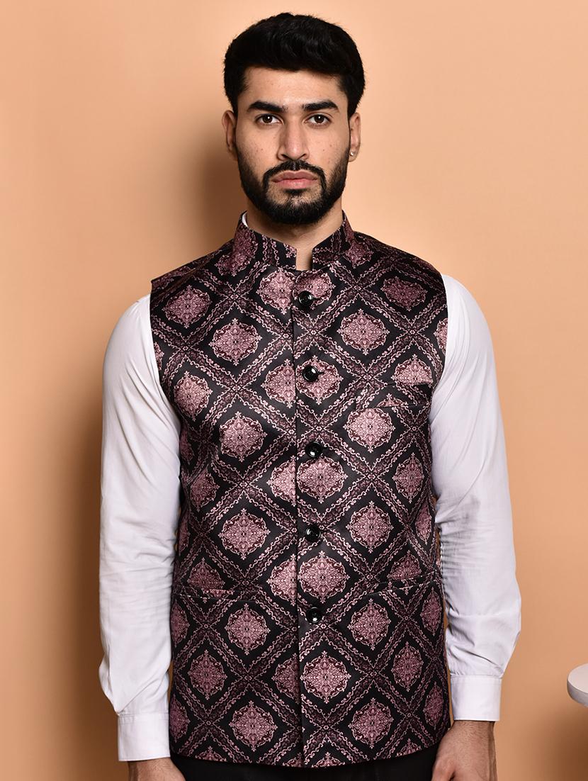 men printed mandarin neck nehru jacket - 21786306 - Zoom Image - 0