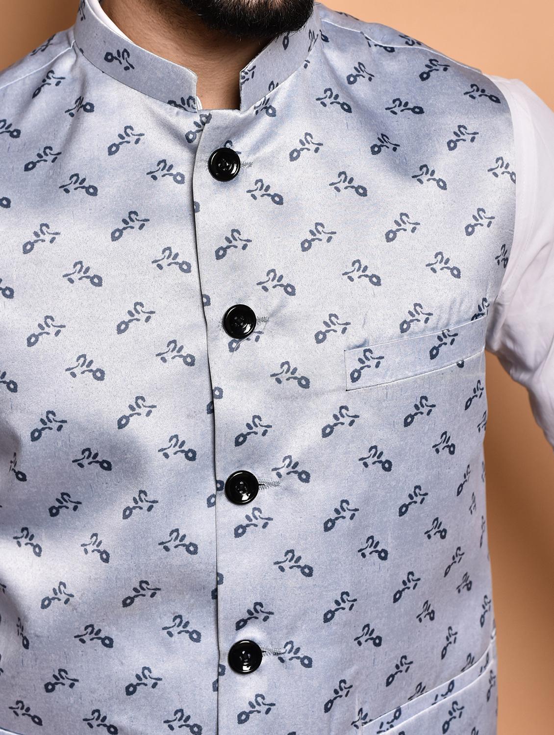 men printed mandarin neck nehru jacket - 21786307 - Standard Image - 4
