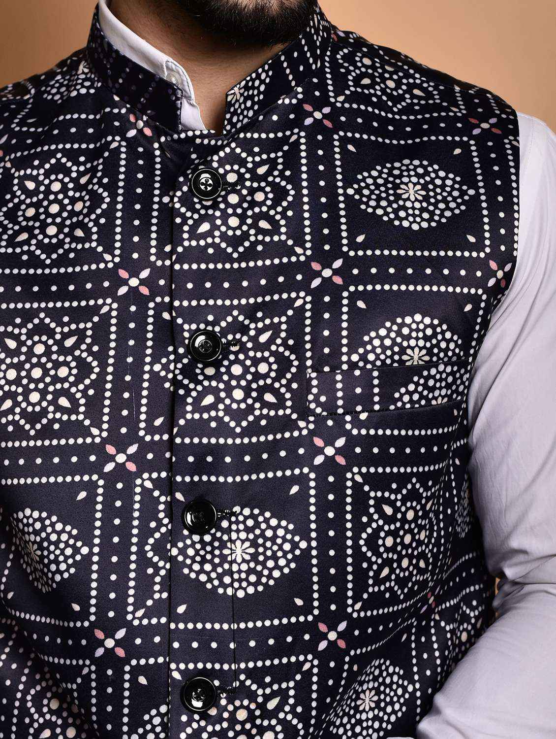 men mandarin neck printed nehru jacket - 21786311 - Standard Image - 4