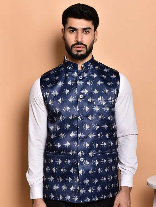 men printed mandarin neck nehru jacket - 21786312 -  Standard Image - 0