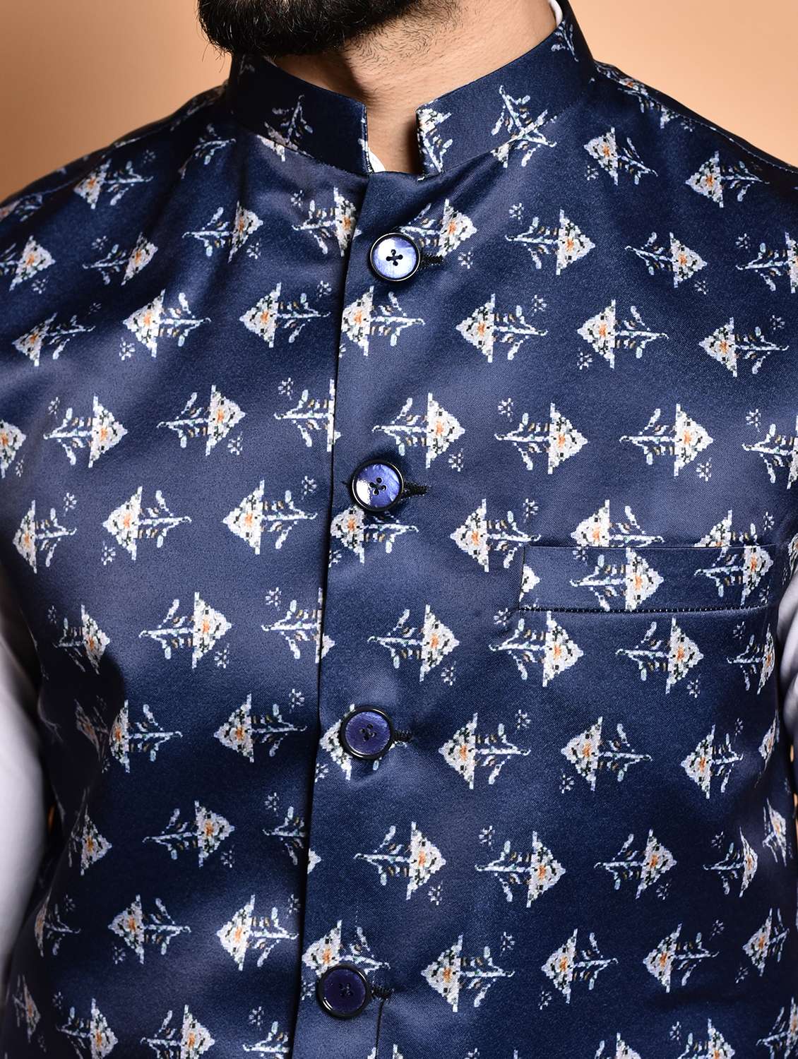 men printed mandarin neck nehru jacket - 21786312 - Standard Image - 4