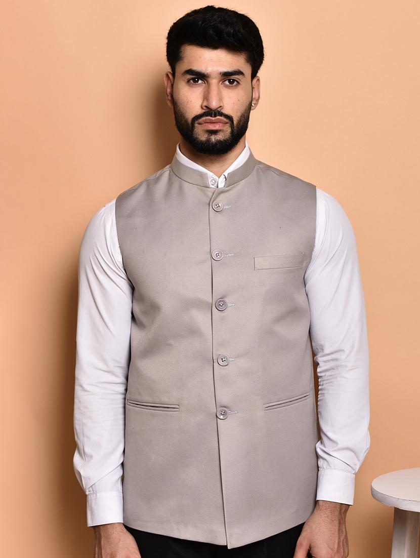 men solid mandarin neck regular fit nehru jacket - 21786319 - Zoom Image - 0