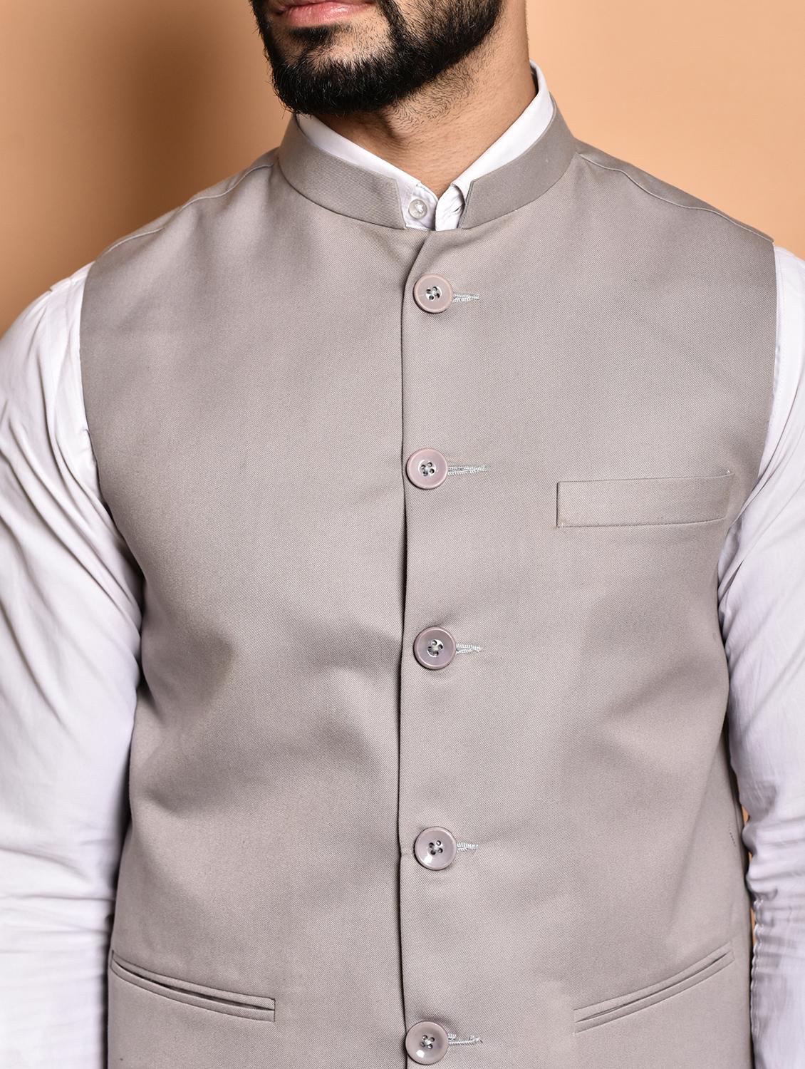 men solid mandarin neck regular fit nehru jacket - 21786319 - Standard Image - 4