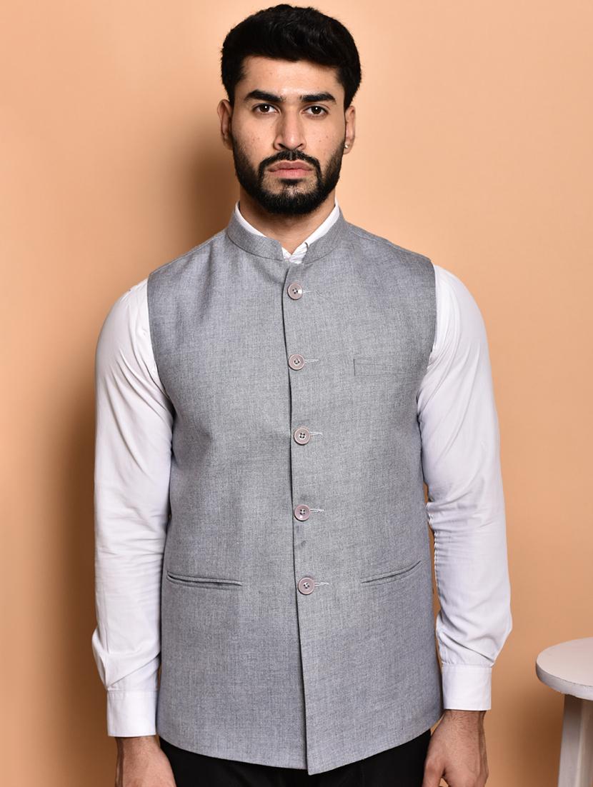 men solid mandarin neck regular fit nehru jacket - 21786320 -  Zoom Image - 0