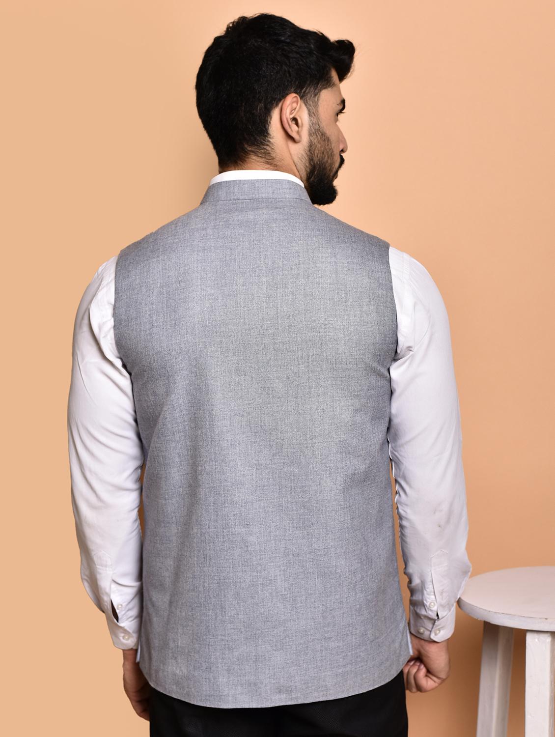 men solid mandarin neck regular fit nehru jacket - 21786320 - Standard Image - 1