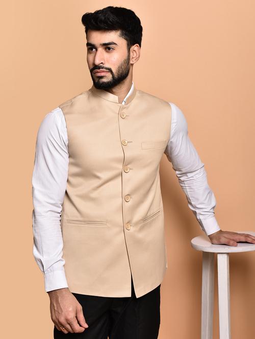 men solid mandarin neck regular fit nehru jacket - 21786322 -  Standard Image - 0