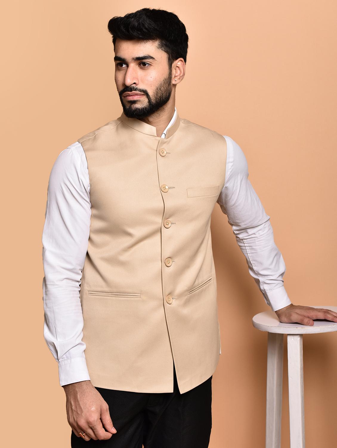 men solid mandarin neck regular fit nehru jacket - 21786322 -  Zoom Image - 0