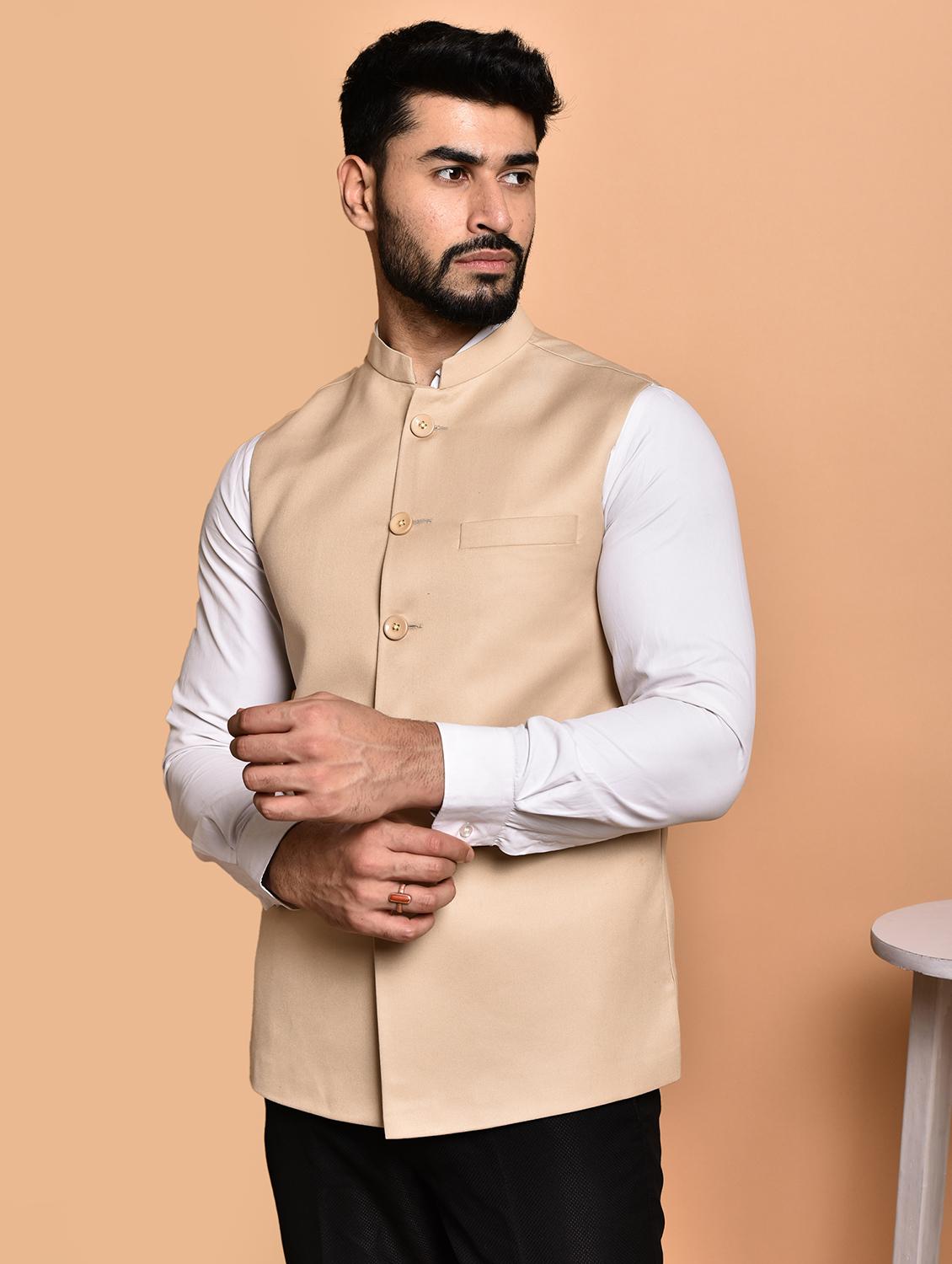 men solid mandarin neck regular fit nehru jacket - 21786322 -  Standard Image - 1
