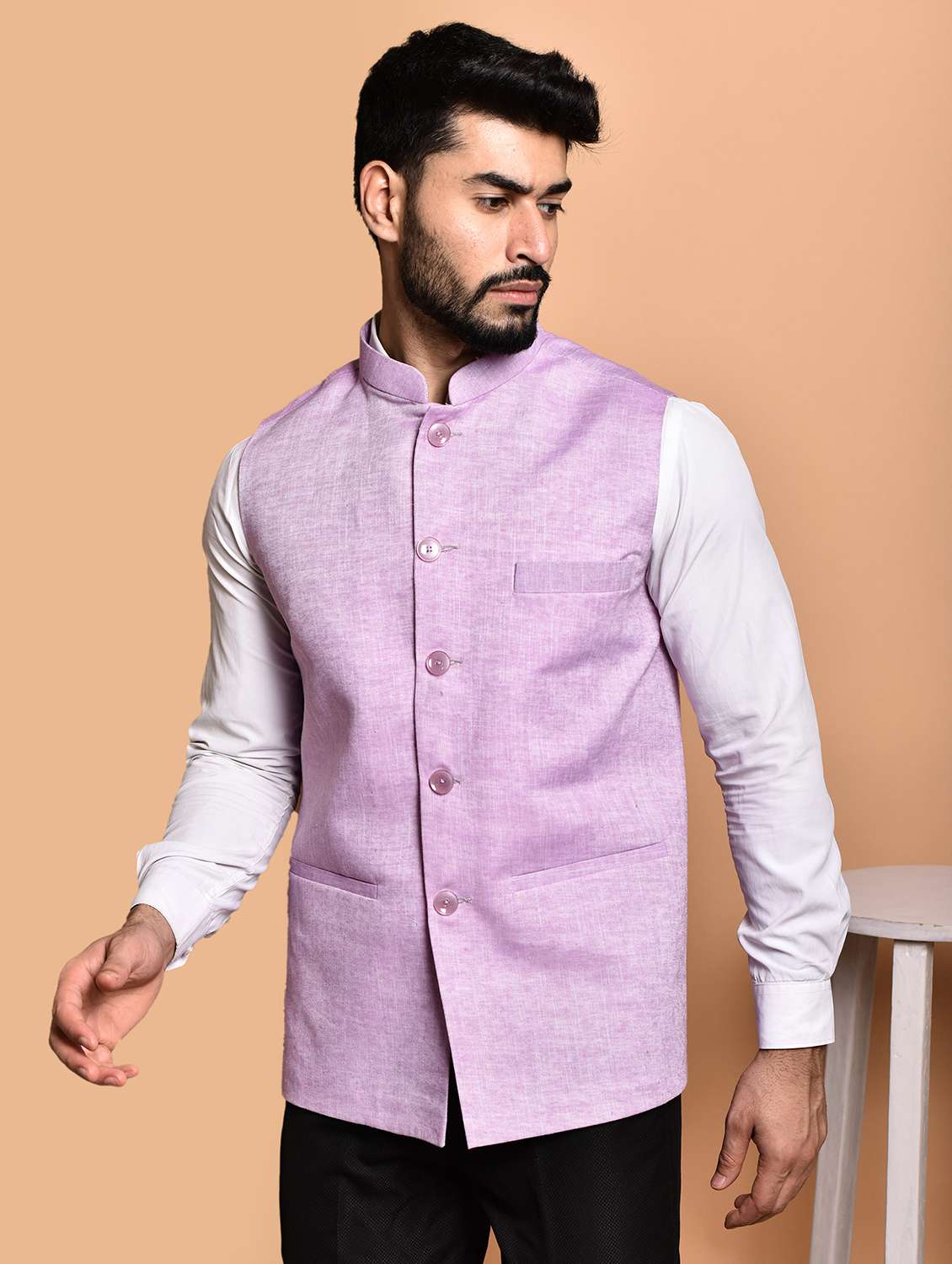 men solid mandarin neck regular fit nehru jacket - 21786323 -  Standard Image - 1