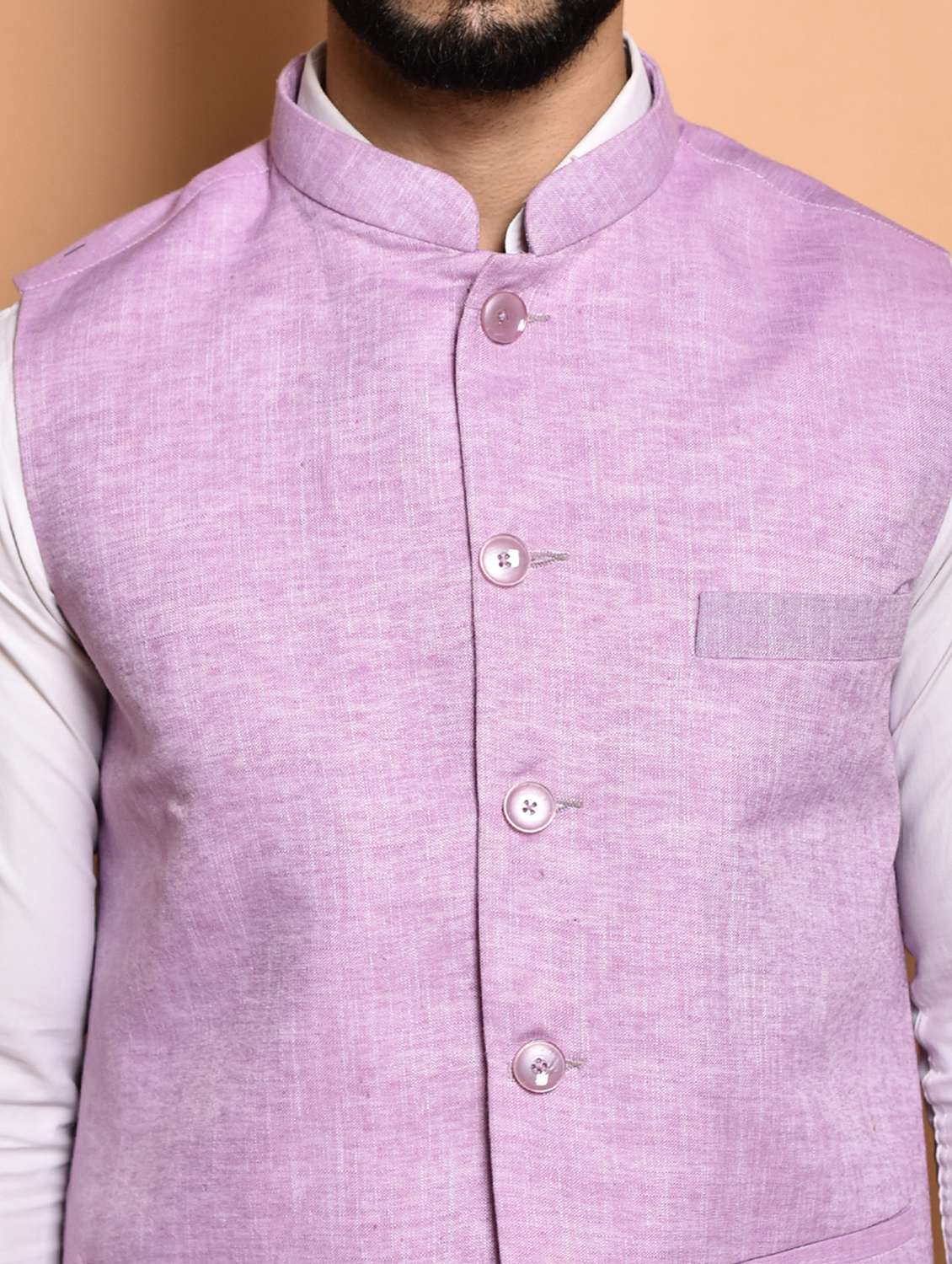 men solid mandarin neck regular fit nehru jacket - 21786323 -  Standard Image - 4