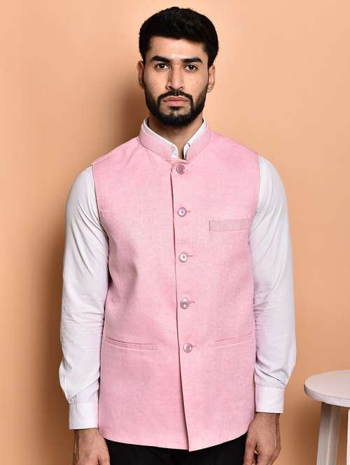 men solid mandarin neck regular fit nehru jacket - 21786324 -  Standard Image - 0