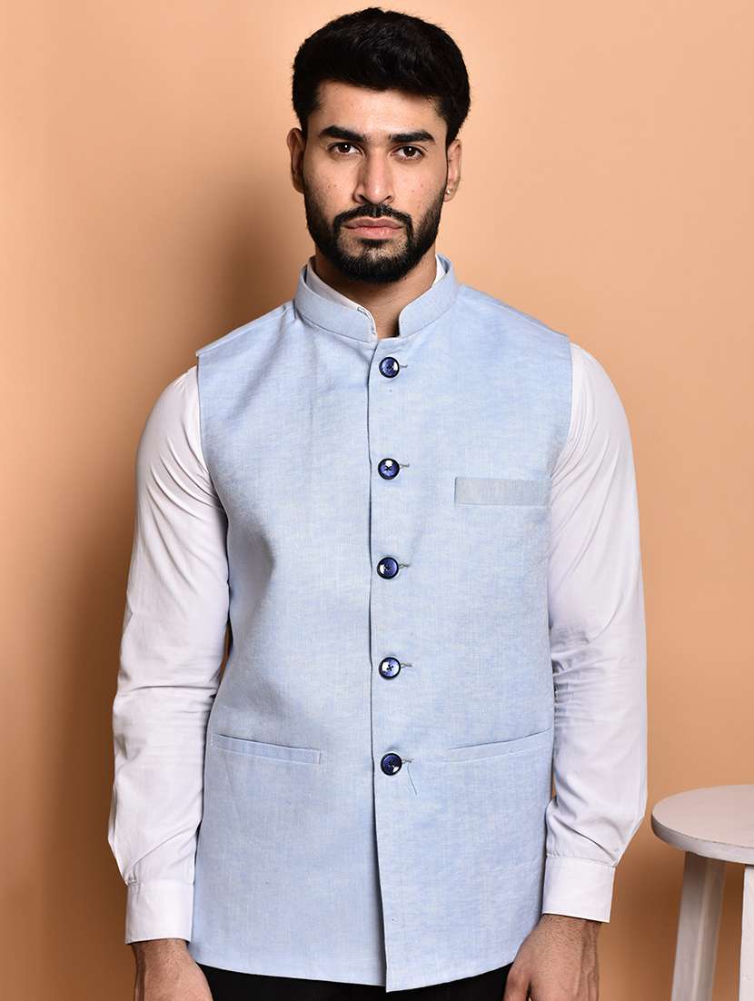 men solid mandarin neck regular fit nehru jacket - 21786325 -  Standard Image - 1