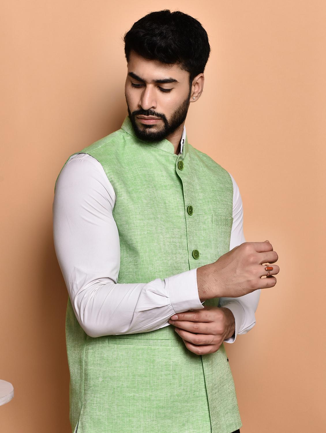 men solid mandarin neck regular fit nehru jacket - 21786328 -  Standard Image - 1