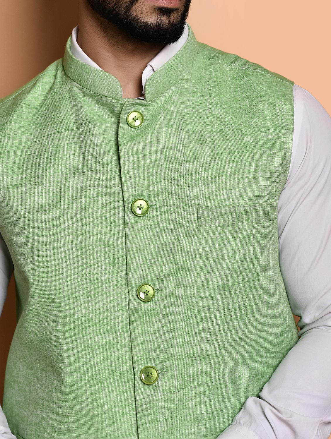 men solid mandarin neck regular fit nehru jacket - 21786328 - Standard Image - 4