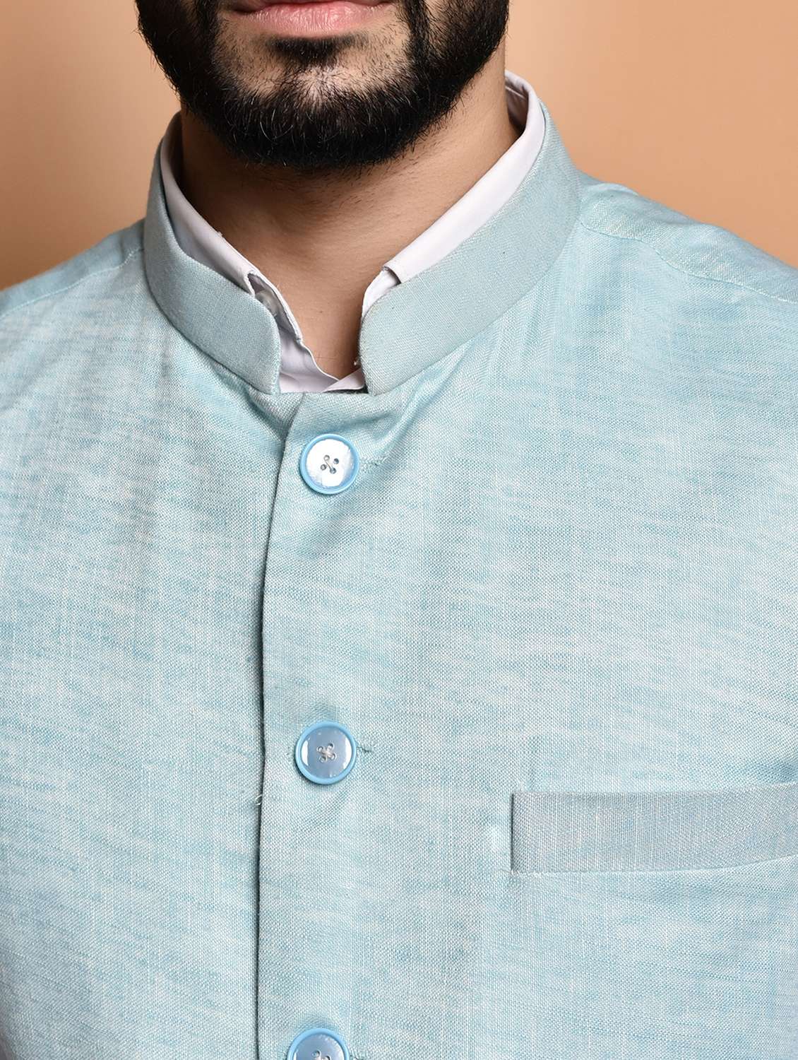 men solid mandarin neck regular fit nehru jacket - 21786329 -  Standard Image - 4