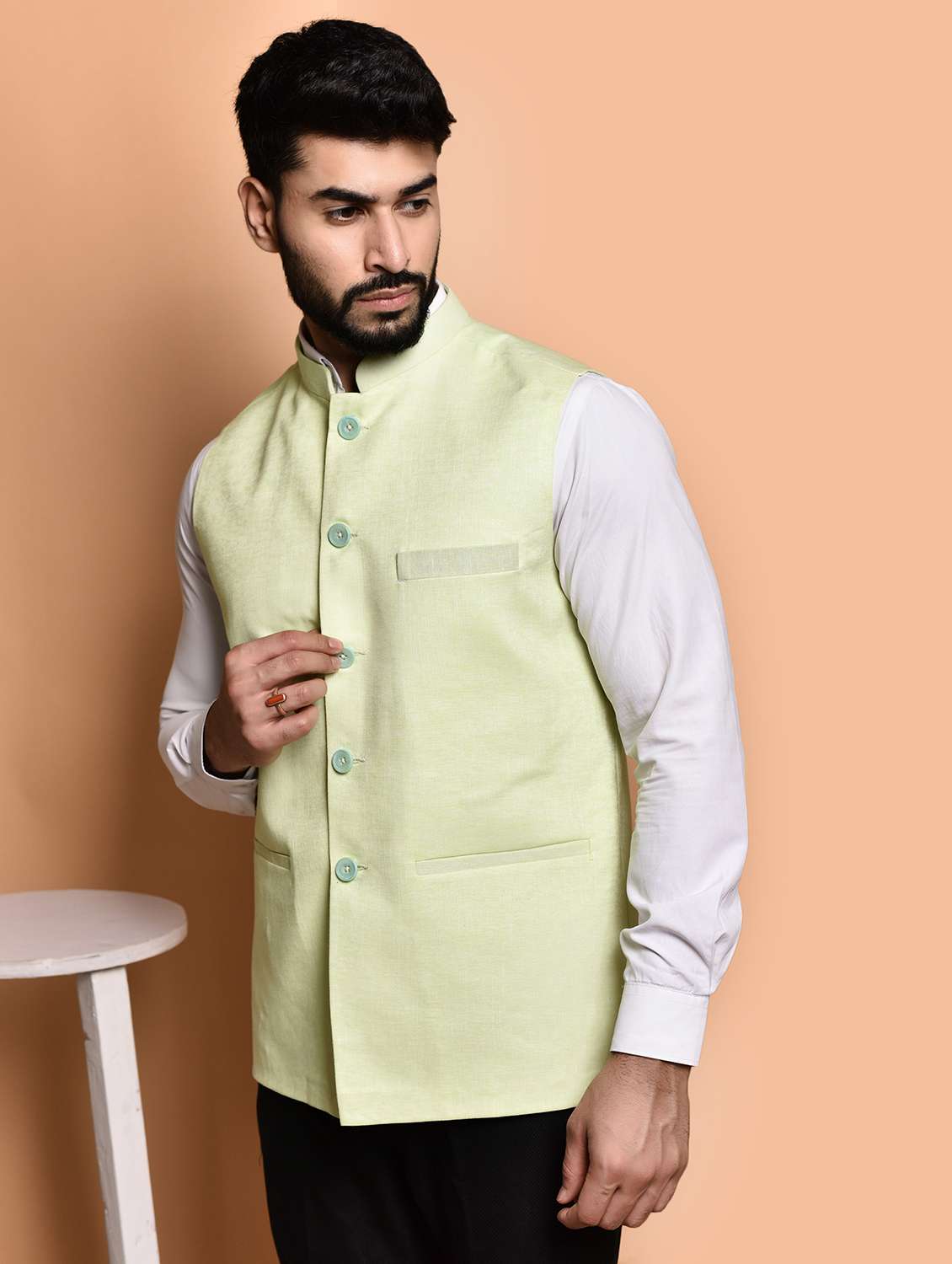 men solid mandarin neck regular fit nehru jacket - 21786330 -  Standard Image - 1