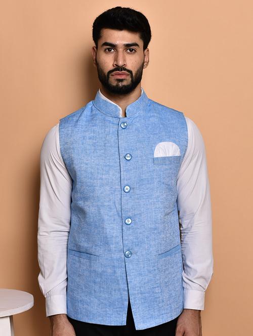 men solid mandarin neck regular fit nehru jacket - 21786334 -  Standard Image - 0