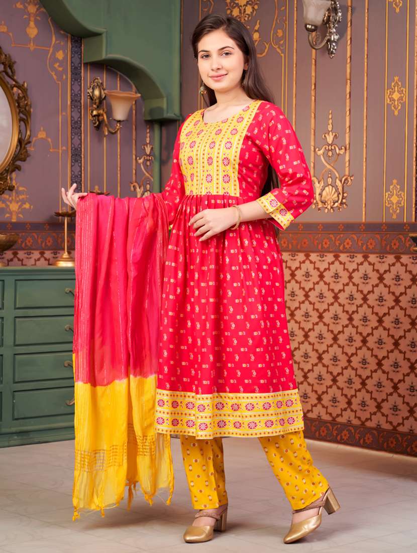 girls three quarter sleeve kurta pant with dupatta set - 21786430 -  Standard Image - 1