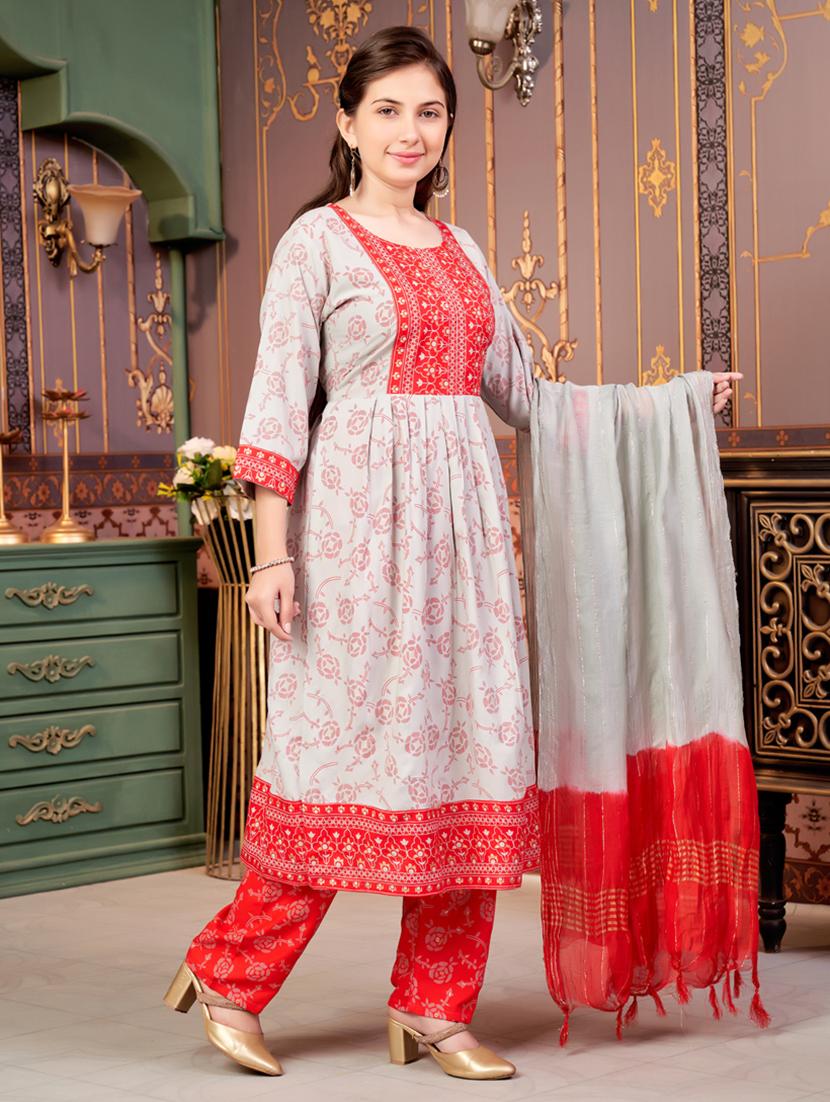 girls three quarter sleeve kurta pant with dupatta set - 21786431 - Standard Image - 1