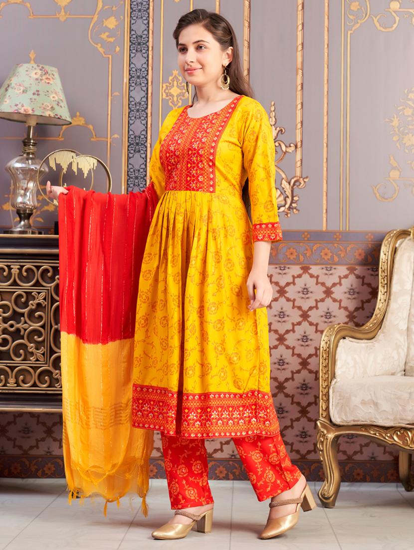 girls three quarter sleeve kurta pant with dupatta set - 21786432 -  Standard Image - 1