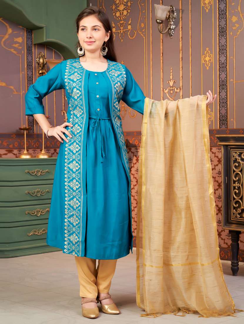 girls three quarter sleeve kurta pant with dupatta set - 21786435 -  Standard Image - 1