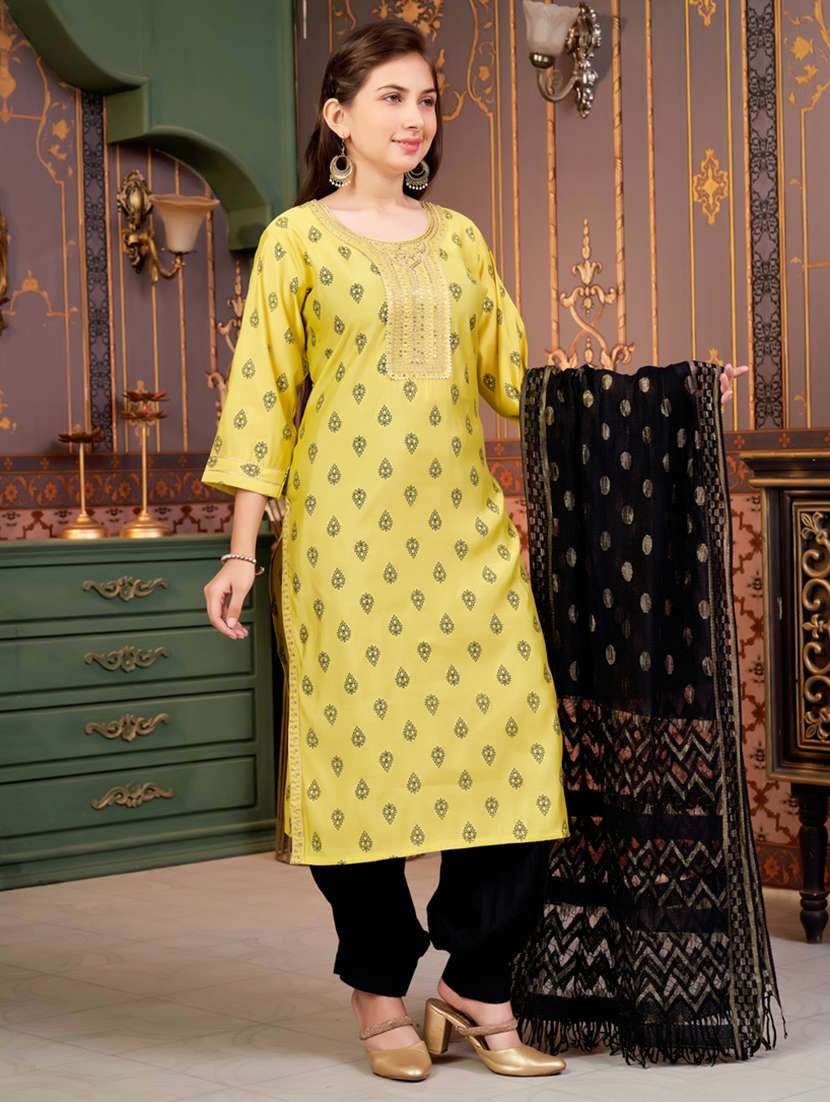 girls three quarter sleeve kurta salwar with dupatta set - 21786437 -  Standard Image - 1