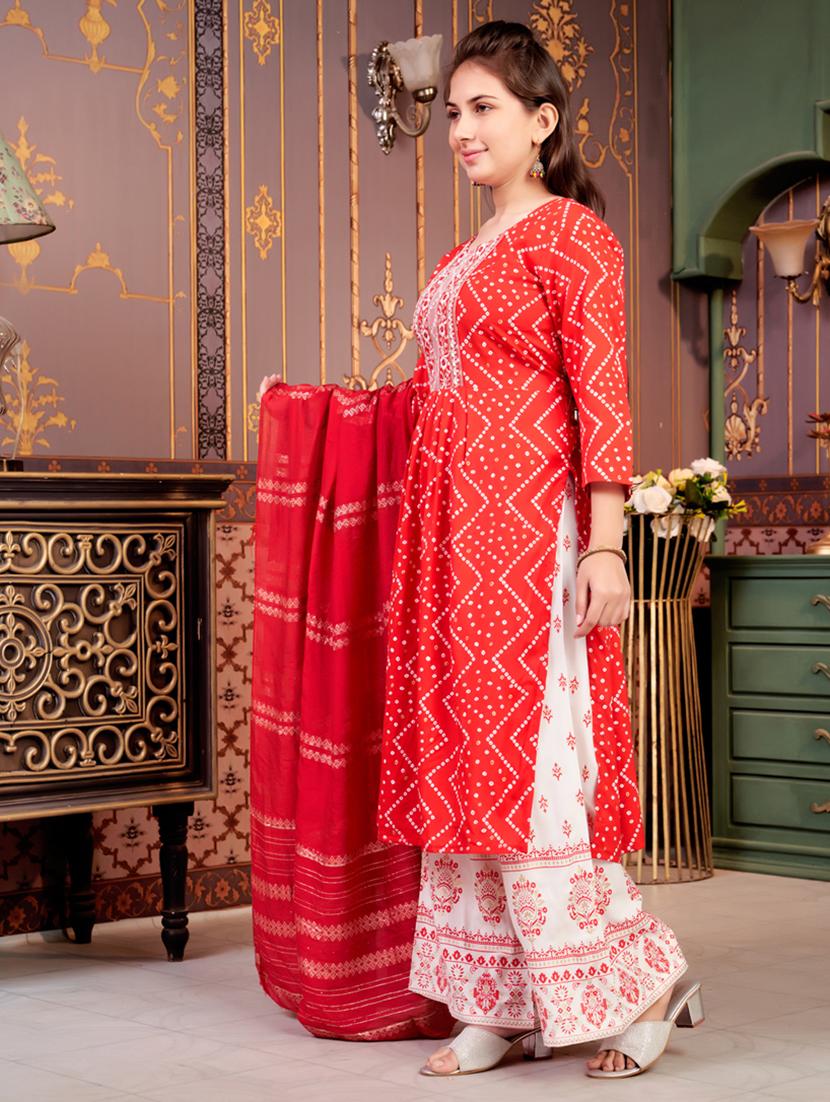 girls three quarter sleeve kurta palazzo with dupatta set - 21786442 -  Standard Image - 1