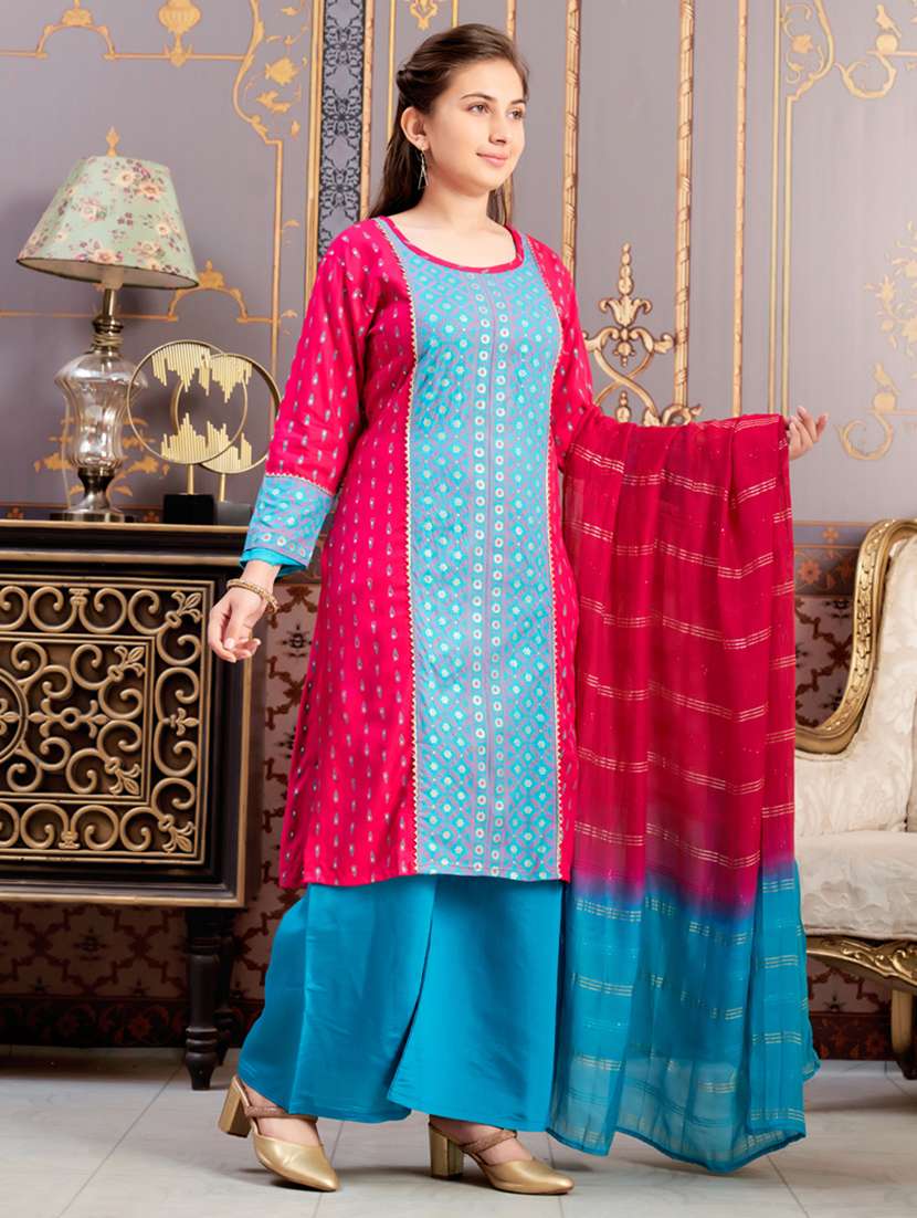 girls printed kurta and palazzo with dupatta - 21786448 -  Standard Image - 1