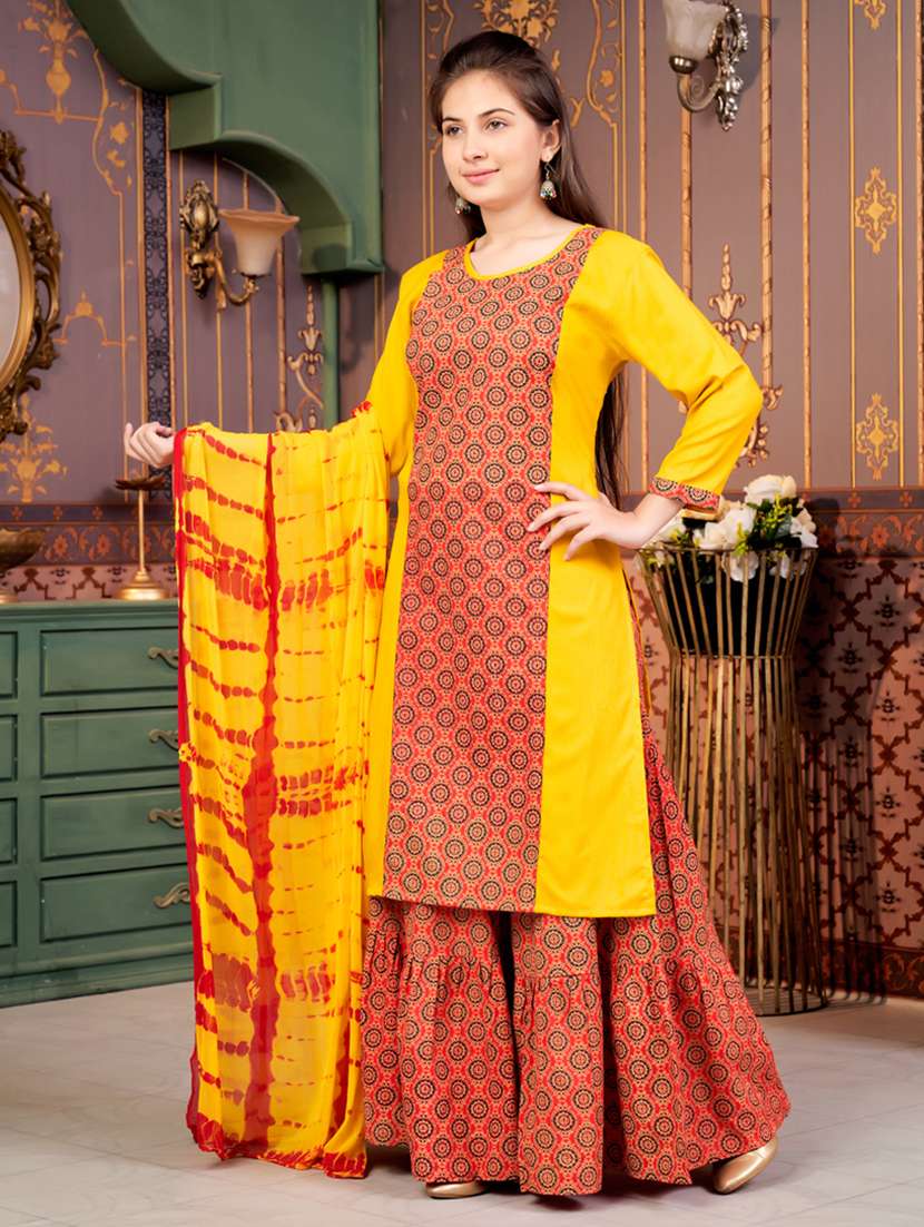 girls printed kurta and sharara with dupatta - 21786451 - Standard Image - 1
