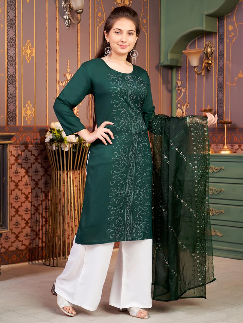 girls printed kurta and palazzo with dupatta - 21786452 - Standard Image - 1