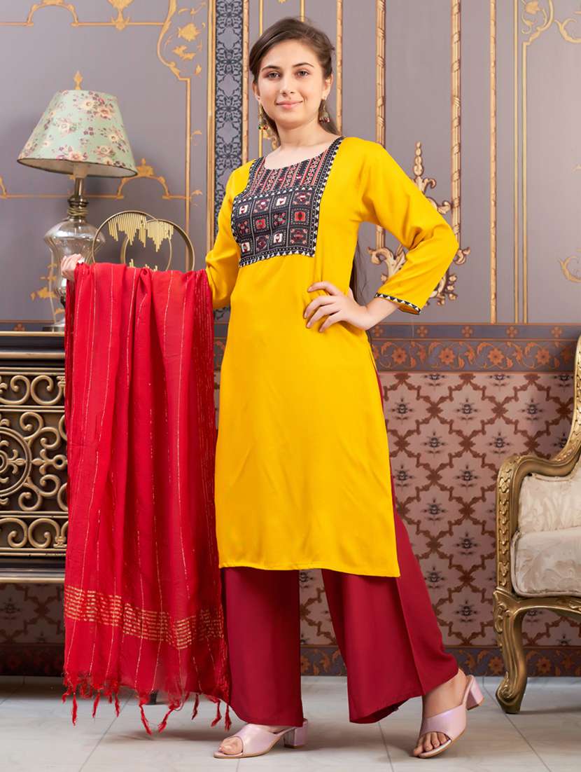 girls printed kurta and palazzo with dupatta - 21786456 -  Standard Image - 1