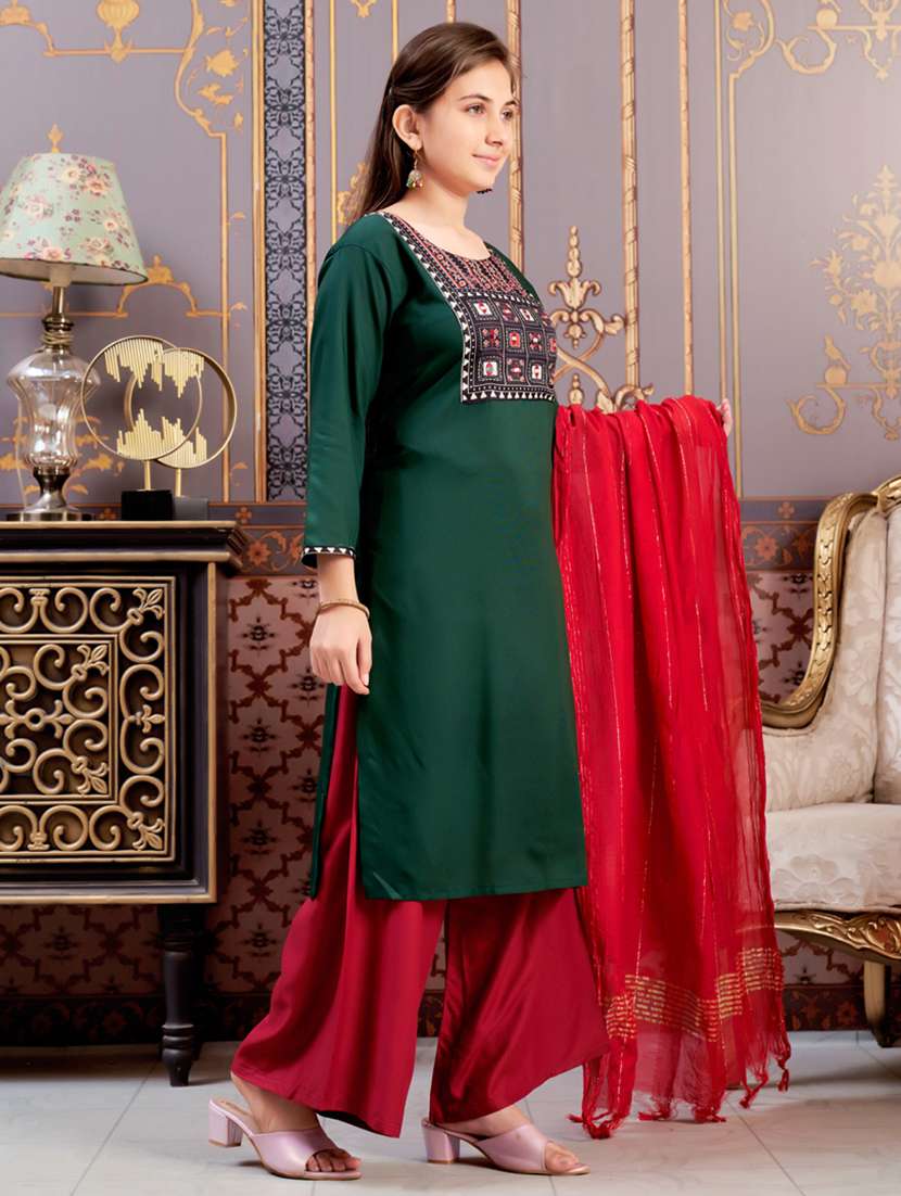 girls printed kurta and palazzo with dupatta - 21786457 -  Standard Image - 1