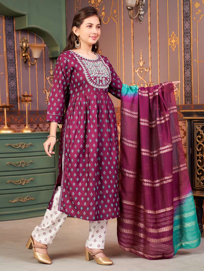 girls printed kurta and palazzo with dupatta - 21786465 -  Standard Image - 1