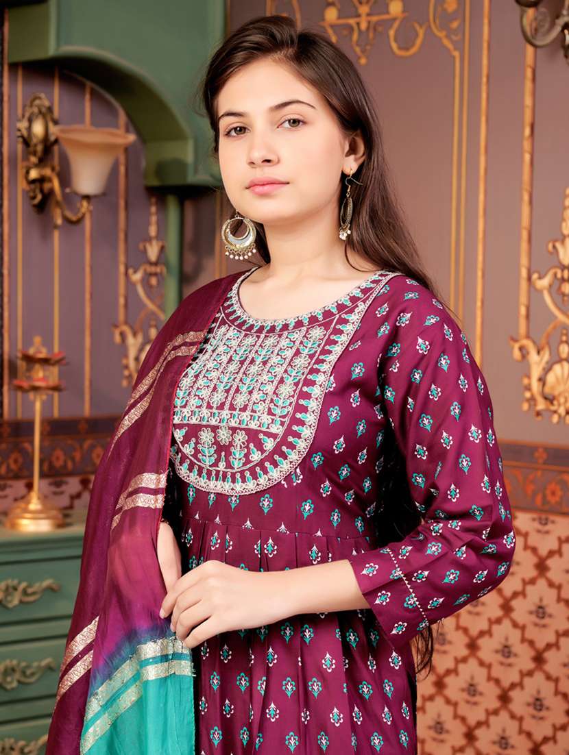 girls printed kurta and palazzo with dupatta - 21786465 -  Standard Image - 4