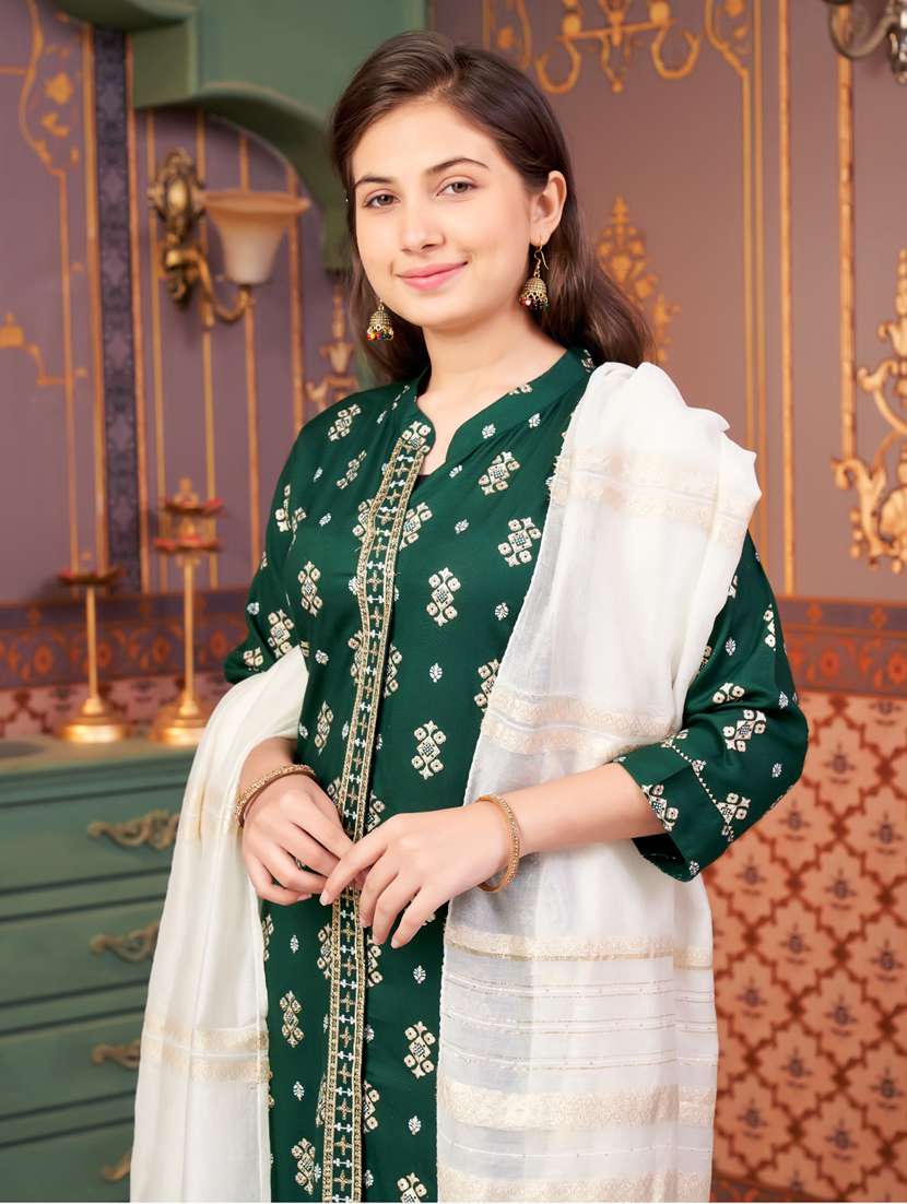 girls printed kurta and palazzo with dupatta - 21786469 -  Standard Image - 4