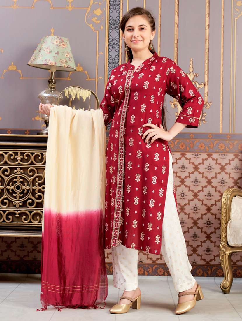 girls printed kurta and pant with dupatta - 21786470 -  Standard Image - 1