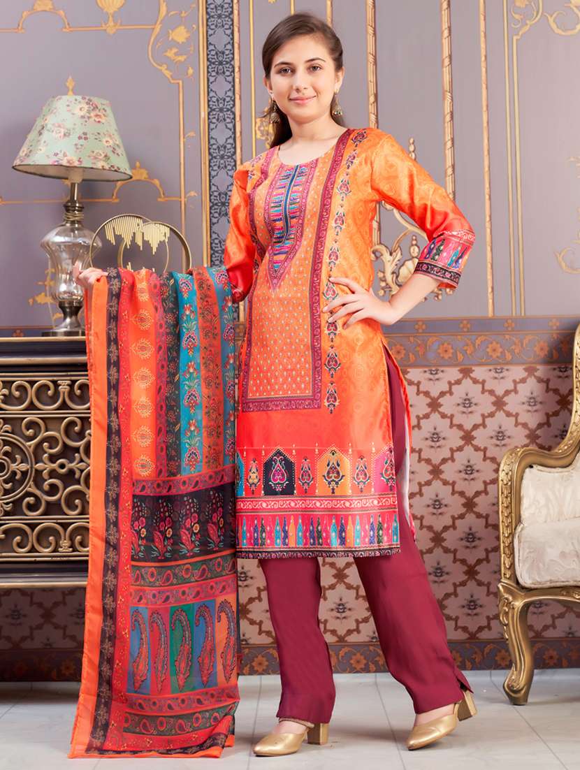 girls printed kurta and pant with dupatta - 21786474 -  Standard Image - 1