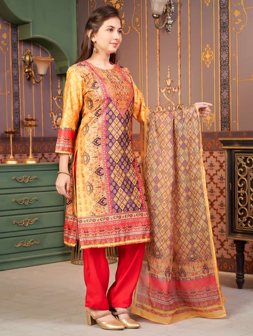 girls printed kurta and pant with dupatta - 21786475 -  Standard Image - 1