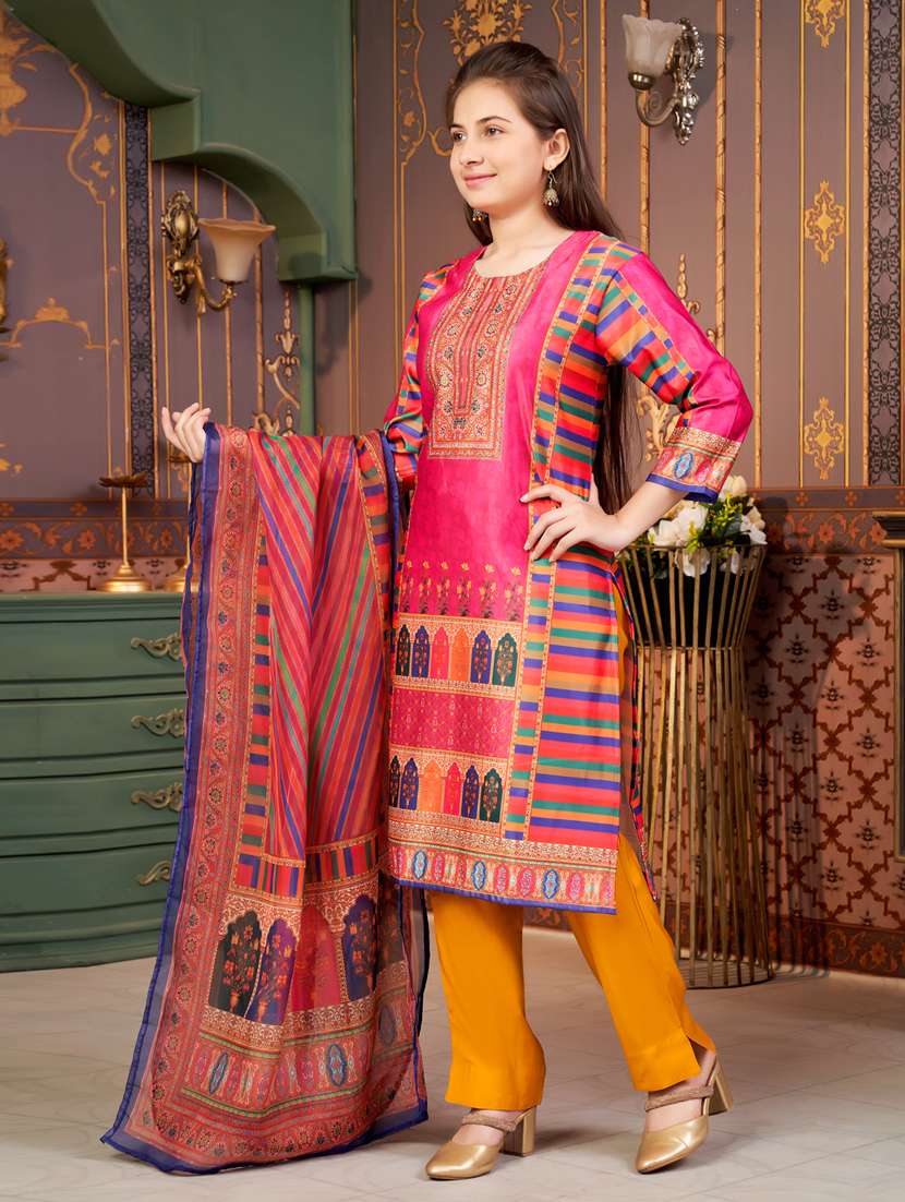 girls printed kurta and pant with dupatta - 21786477 -  Standard Image - 1