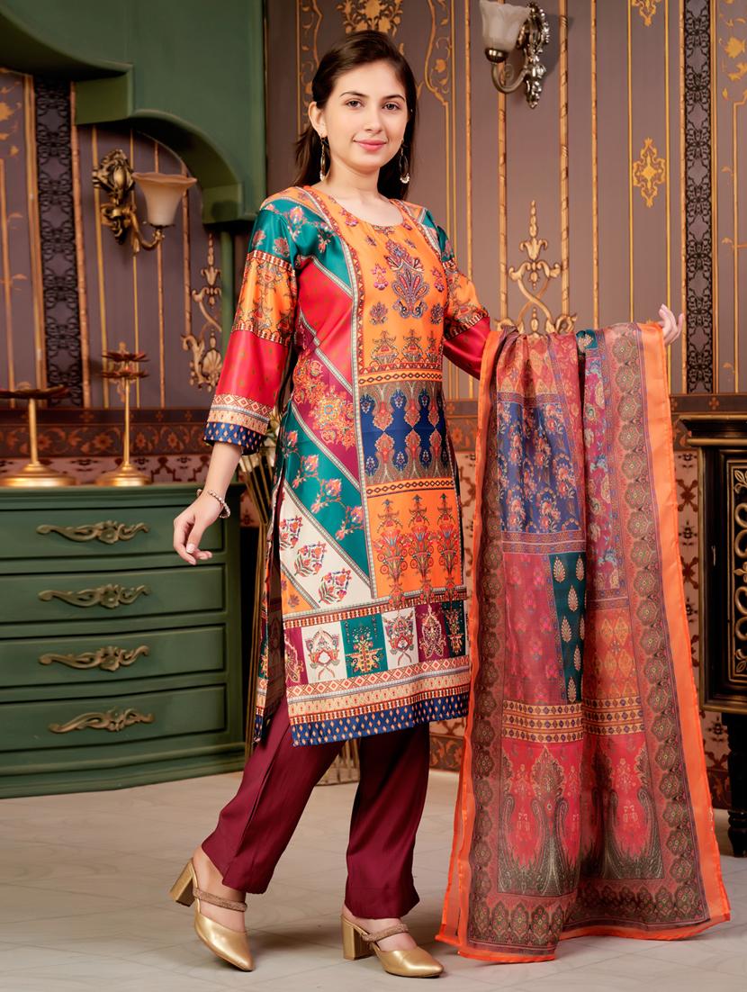 girls printed kurta and pant with dupatta - 21786478 - Standard Image - 1