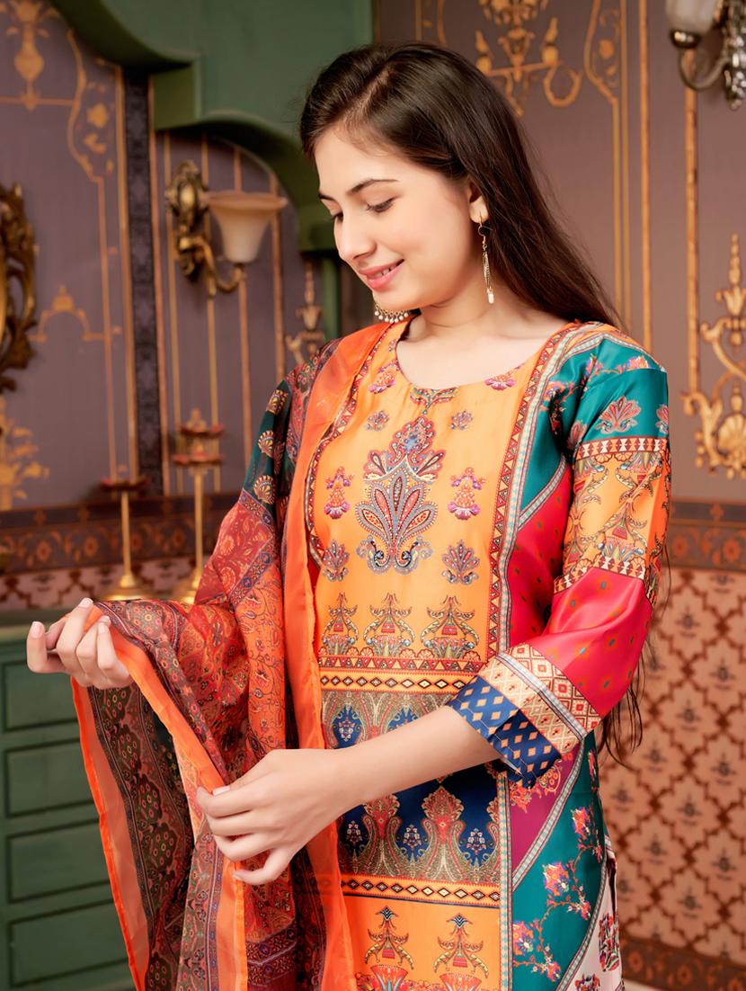 girls printed kurta and pant with dupatta - 21786478 - Standard Image - 4